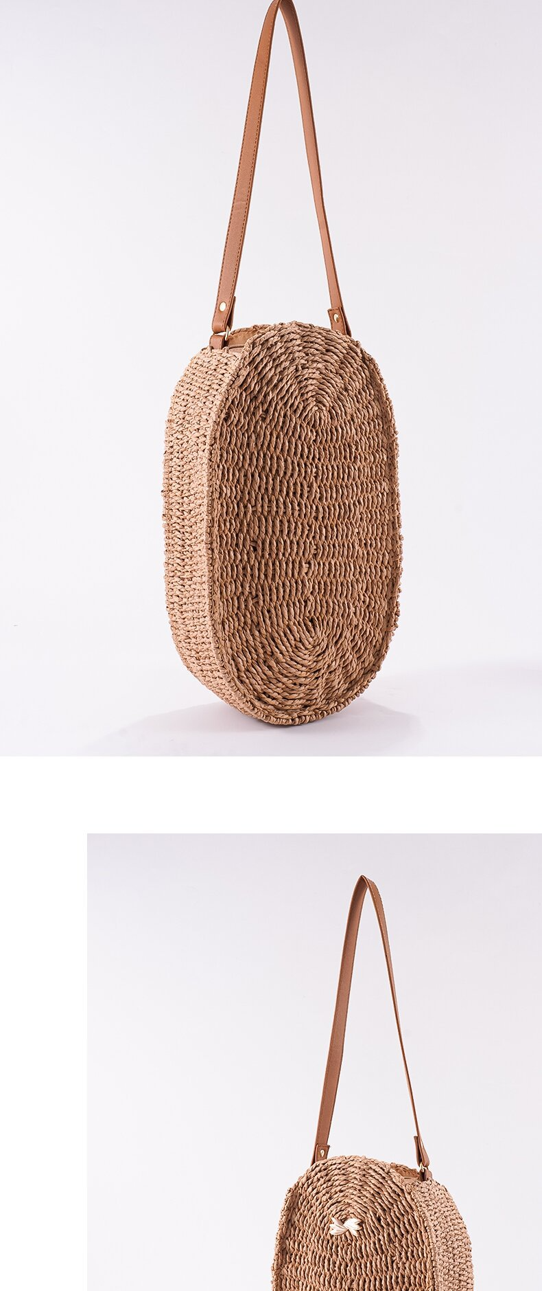 New Arrival Oval Straw Shoulder Bag – Handwoven Woven Purse in Beige & Camel, A Versatile Summer Essential for Beach, Vacation & Everyday Style