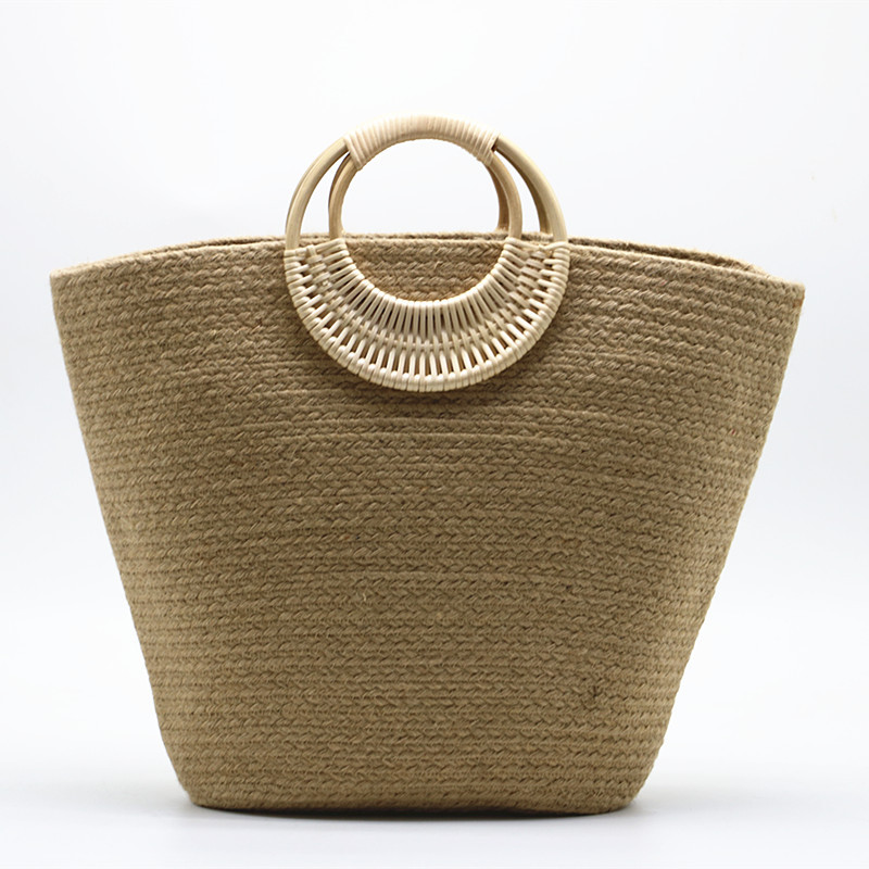 New Arrival Large Jute Rope Straw Tote Bag – Handwoven Beach Shoulder Bag with Leather Handles & Zipper, A Spacious Summer Essential for Vacation, Travel & Everyday Use