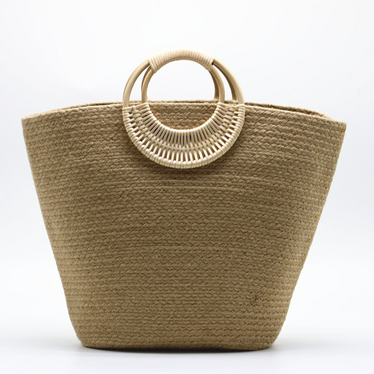 New Arrival Large Jute Rope Straw Tote Bag – Handwoven Beach Shoulder Bag with Leather Handles & Zipper, A Spacious Summer Essential for Vacation, Travel & Everyday Use