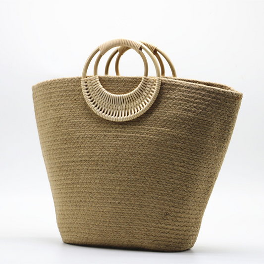 New Arrival Large Jute Rope Straw Tote Bag – Handwoven Beach Shoulder Bag with Leather Handles & Zipper, A Spacious Summer Essential for Vacation, Travel & Everyday Use