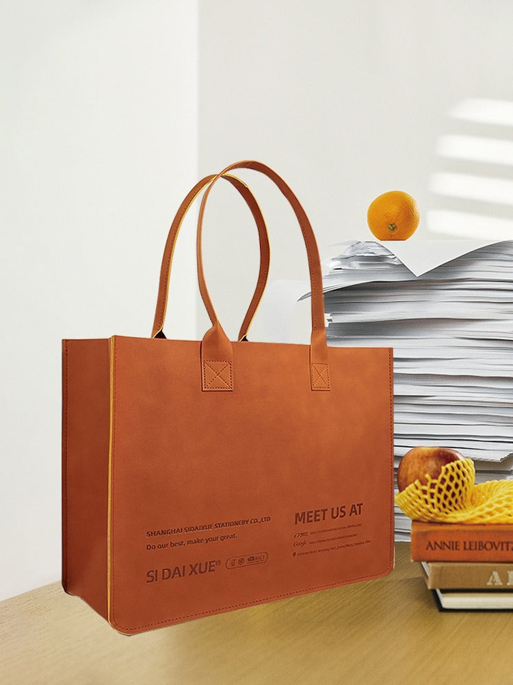Large Capacity PU Leather Tote Bag – Waterproof Business Commuter Shoulder Bag with Custom Logo Option, A Stylish Everyday Companion for Work & Travel